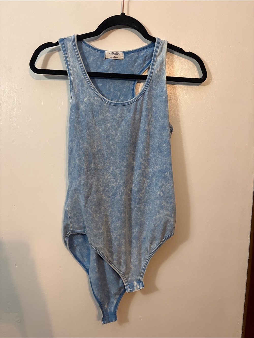 Zenana Outfitters Light Blue Acid-Wash Tank Bodysuit - Picture 2 of 6